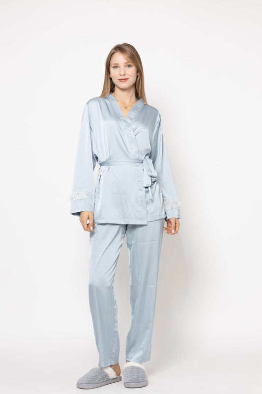 Set 2 pièces en soie avec une touche de plume