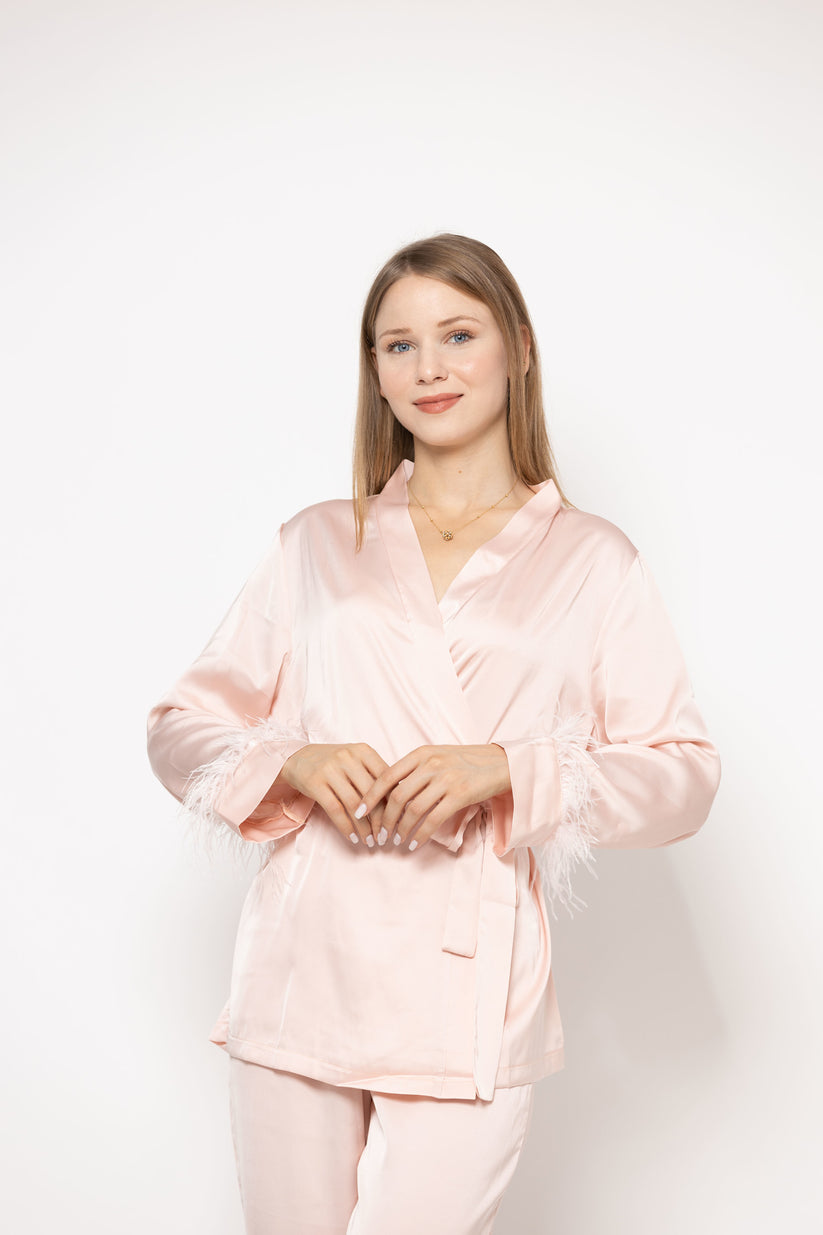 Set 2 pièces en soie en rose