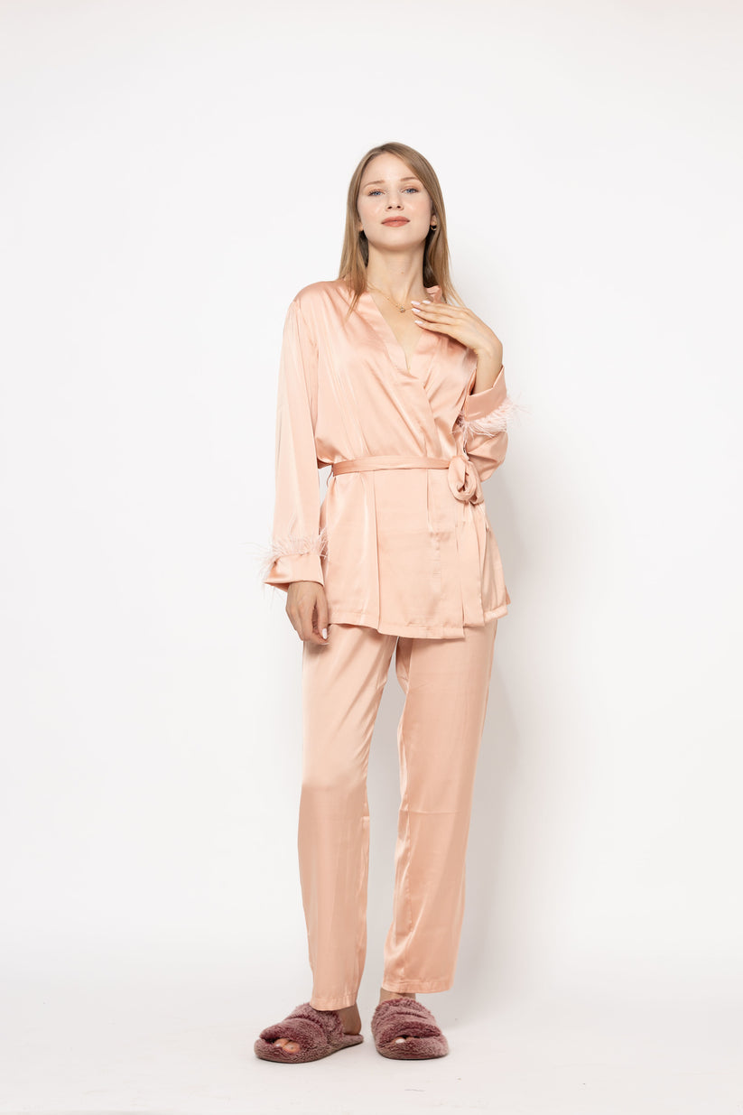 Set 2 pièces en soie en saumon