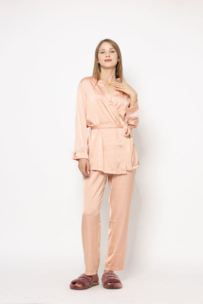 Set 2 pièces en soie en saumon