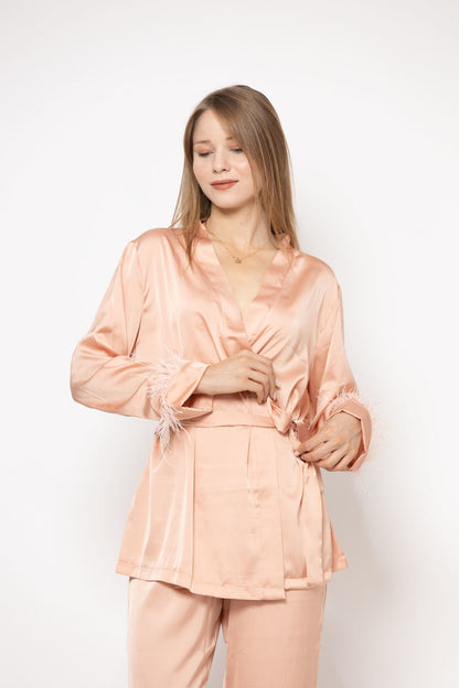 Set 2 pièces en soie en saumon