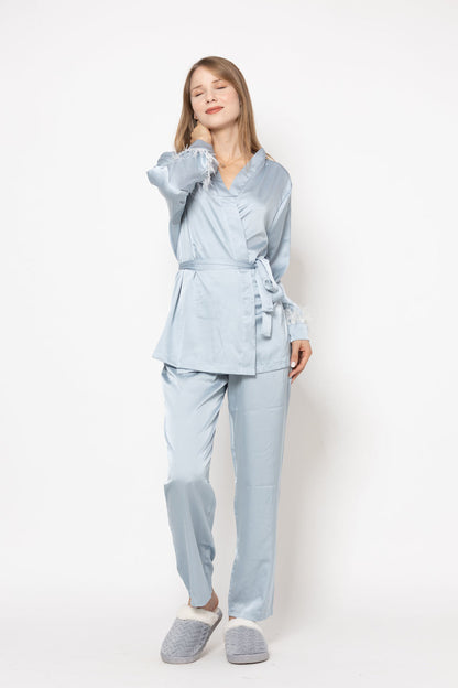 Set 2 pièces en soie avec une touche de plume