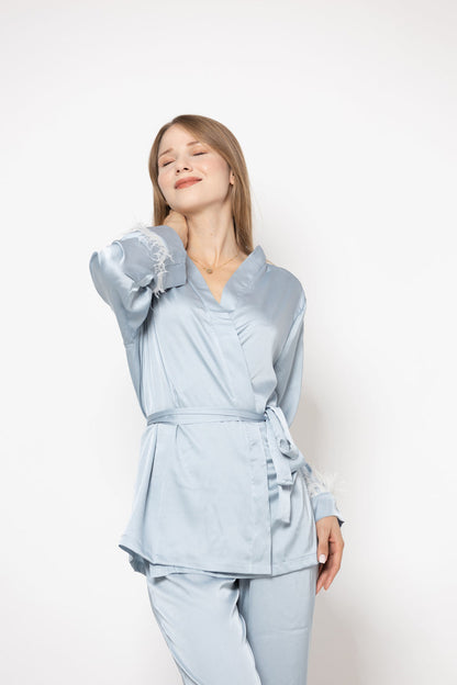 Set 2 pièces en soie avec une touche de plume