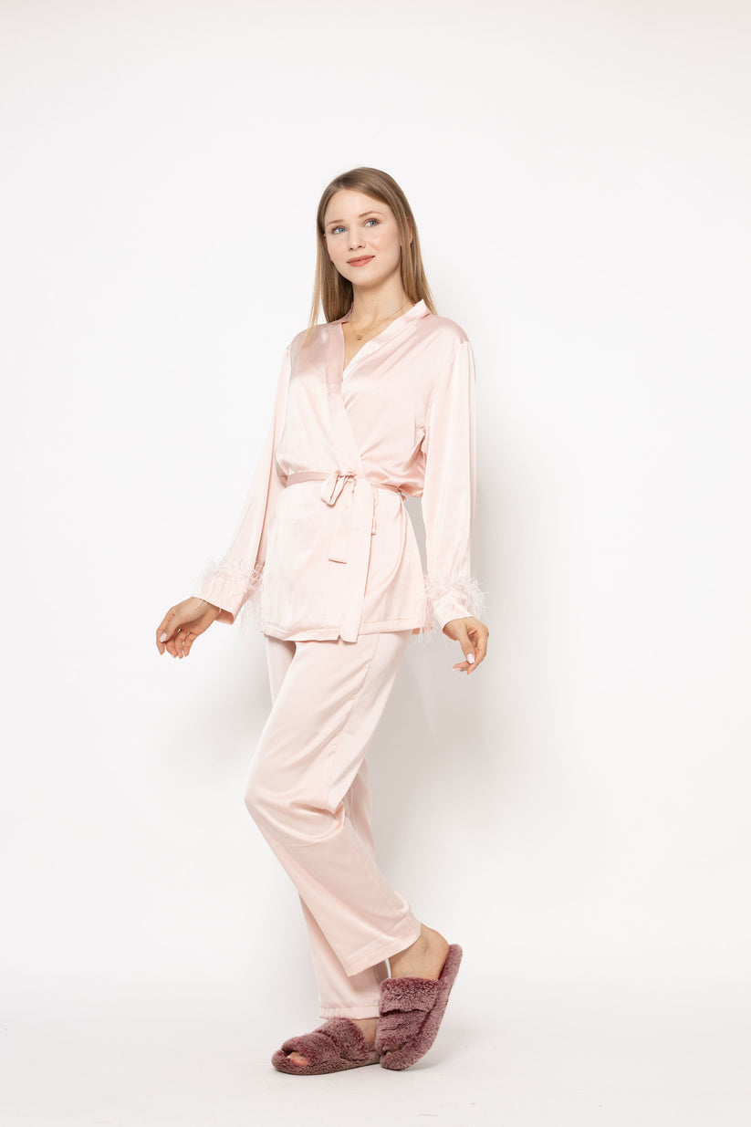 Set 2 pièces en soie en rose