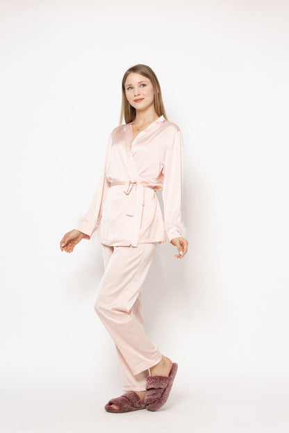 Set 2 pièces en soie en rose
