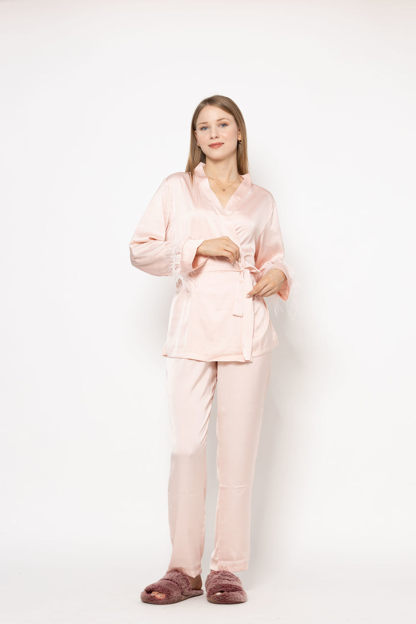 Set 2 pièces en soie en rose