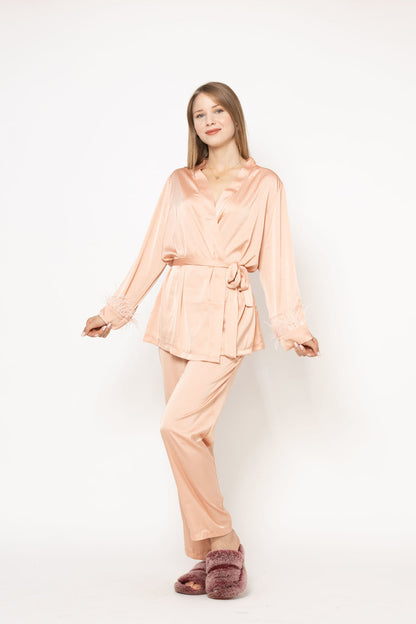 Set 2 pièces en soie en saumon